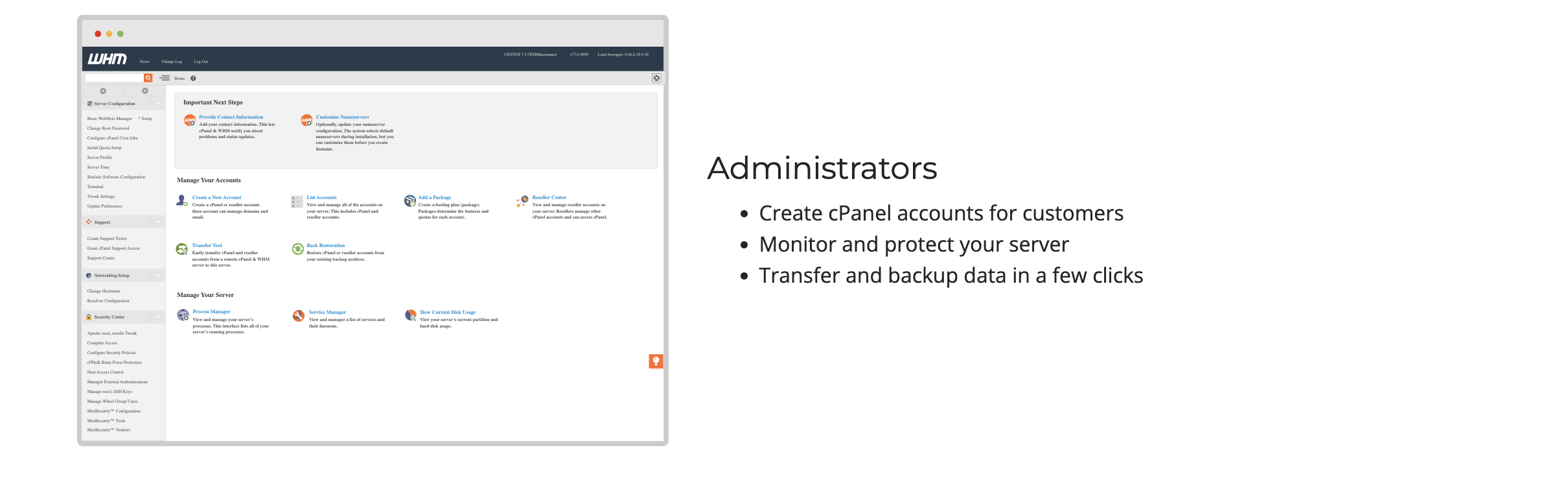 screenshot of cPanel & WHM